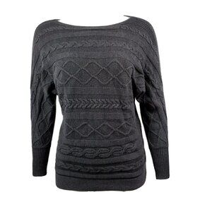 Liz Claiborne Petites  PS Petite Small Solid All Gray Knit Long Sleeve Sweater